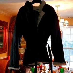 Ladies Real Soft leather coat. Black. Lining is cream.